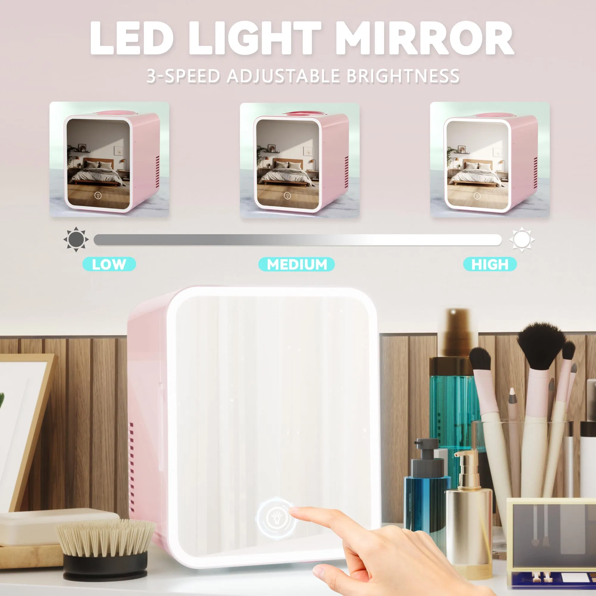 Euhomy 5L LED Mirror Mini Fridge, AC/DC Cooler Warmer for Skincare and Beauty Use