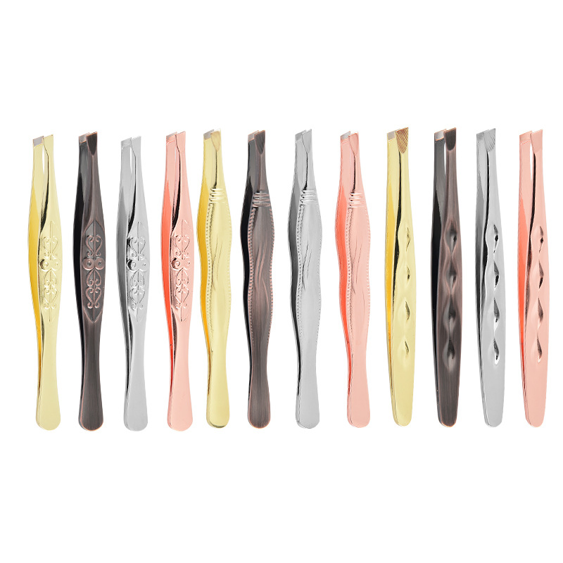Private Label Easy Grip Slant Beard Hair Remover Eyebrow Mirror Finish Tweezers