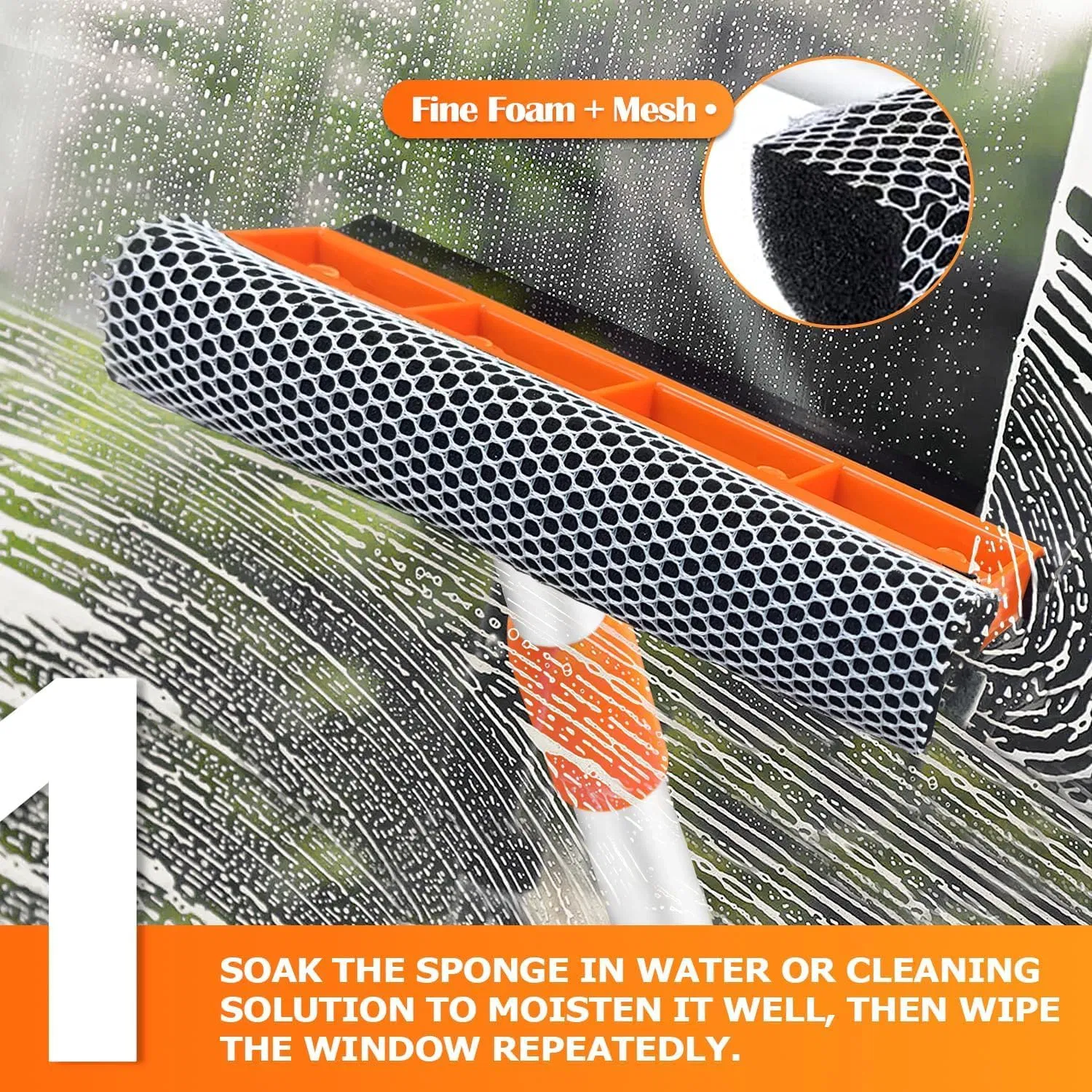 Squeegee for Window 2-in-1 Window Cleaner Sponge and Soft Rubber Strip with Telescopic Extension Pole Window Washer for Shower, Car Cleaner