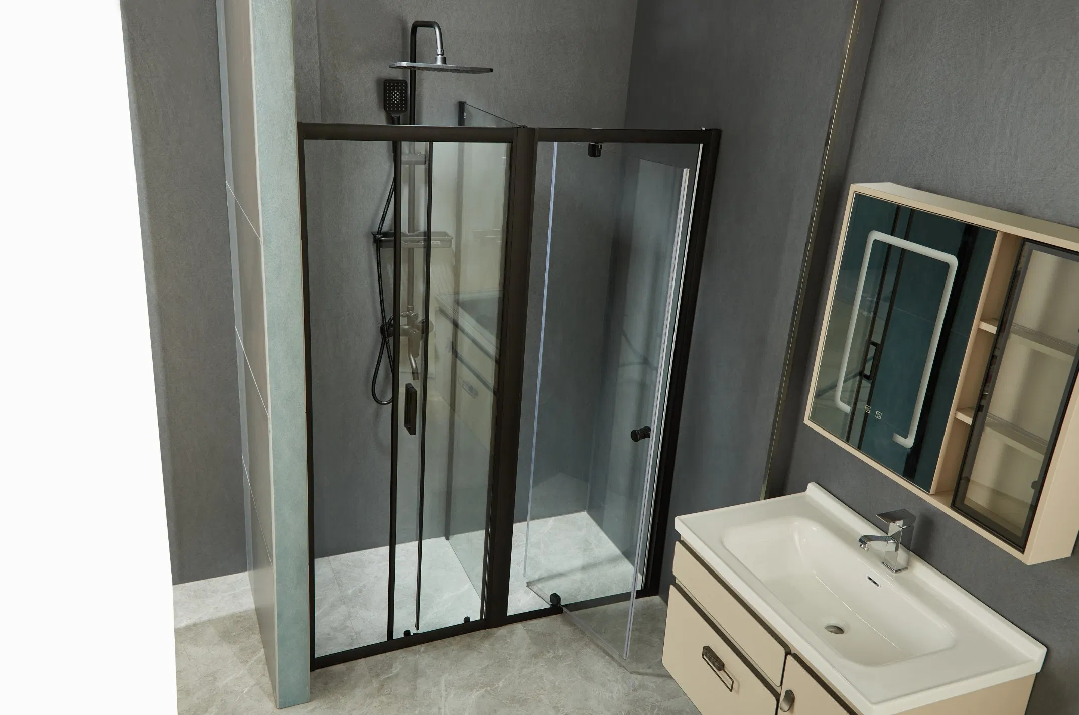 Corner Matt Black Profile Tempered Glass Sliding Door Shower Enclosure