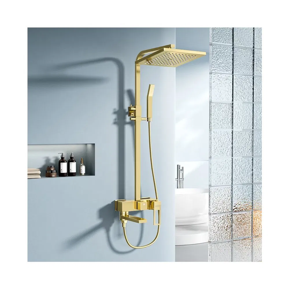 Hotel Luxury Modern 3 Function Brass Brushed Gold Shower Faucet Set
