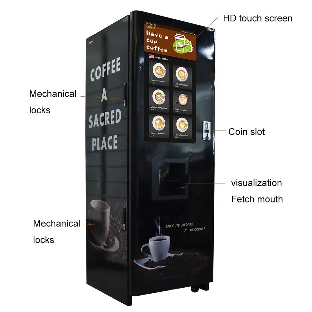 Upus Factory Custom Coin Operated Coffee Hot Chocolate Vending Machine WiFi Vending Machine 24 Hours Self-Service