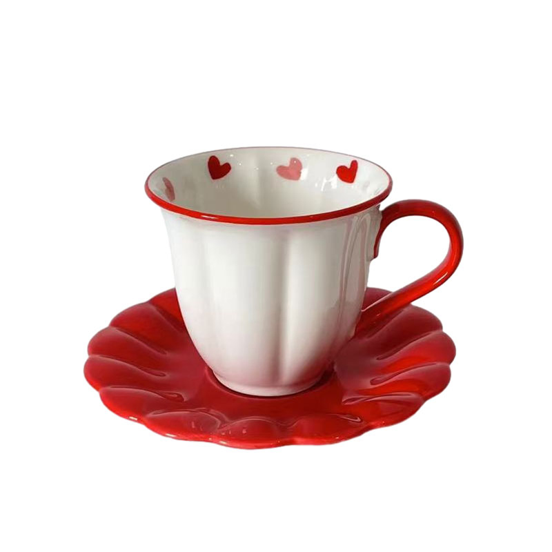 Wholesale High Quality Ins Design White and Red Porcelain Tea Cups Ceramic Espresso Cups and Saucer Set