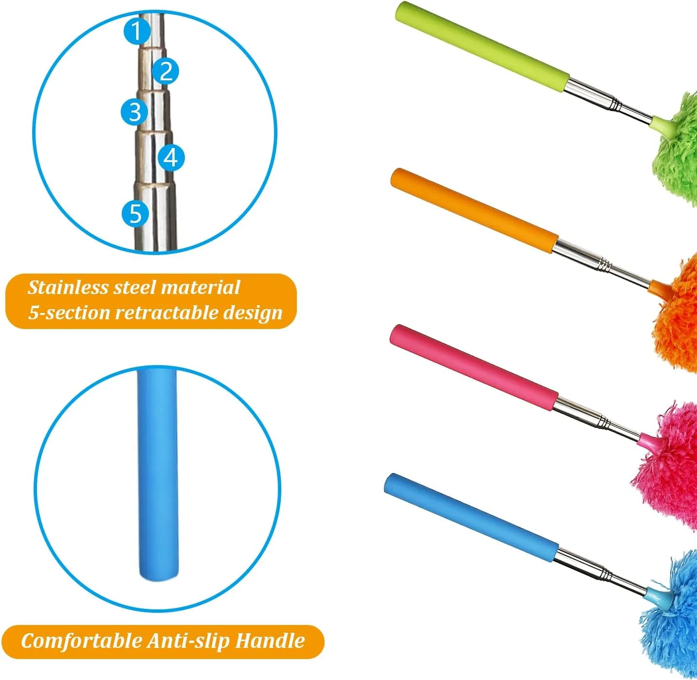 Home Cleaning Microfiber Duster with Stainless Steel Handle Microfiber Feather Duster with Extendable Pole and Bendable Head Washable Microfibre Cleaning Tool