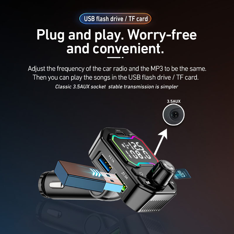 FM трансмиттер автомобильный Bluetooth 5.0 MP3 громкая связь