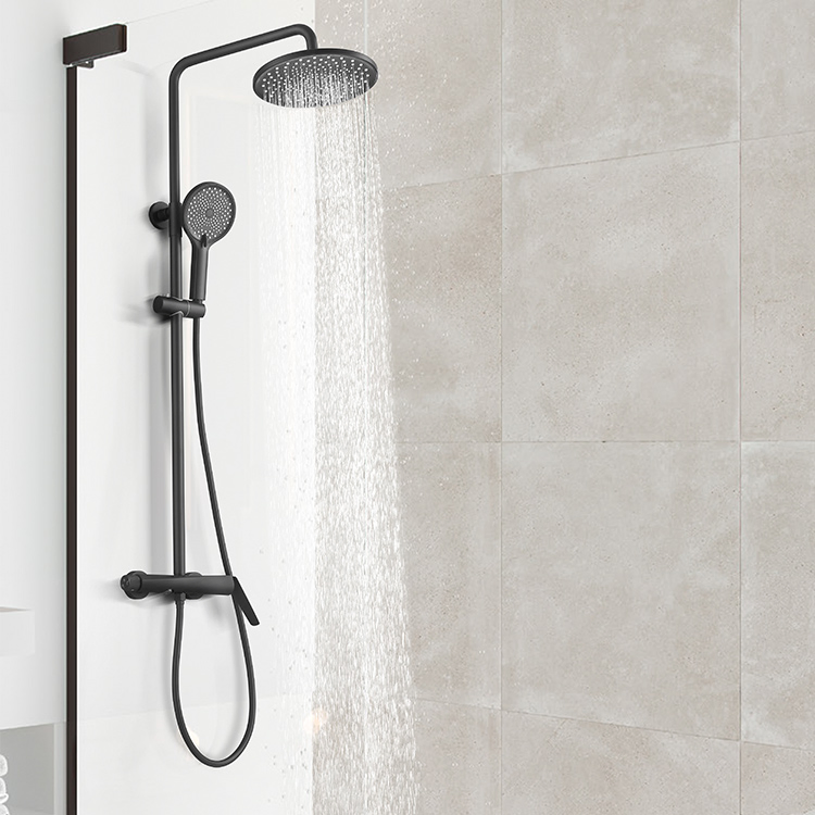 Factory Wholesale Wall Mounted Bathroom Shower Set Water Tap Stainless Steel Matte Black Shower Mixer Faucet Water Saving Round Rainfall Head Shower