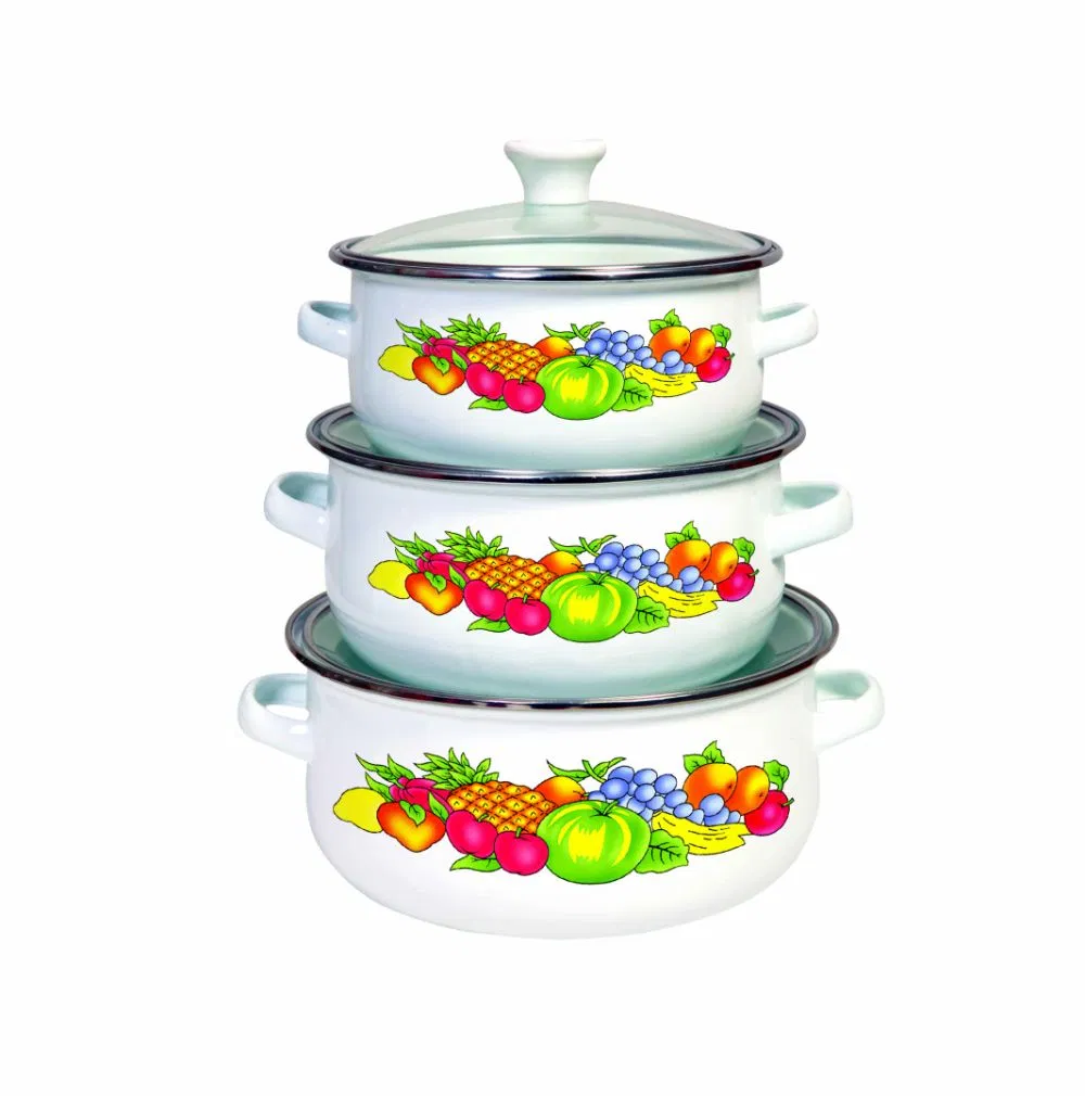 12-14-16cm Enamel Mini Pot Carbon Steel Cookware Set Casserole with Glass Lid