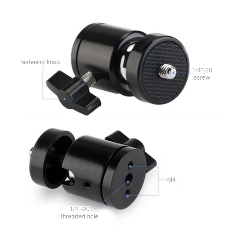 Universal 360 Rotate Metal Ball Head 1/4 Screw Gimbal 1/4 Thread Adapter for Tripod Ring Light Camera