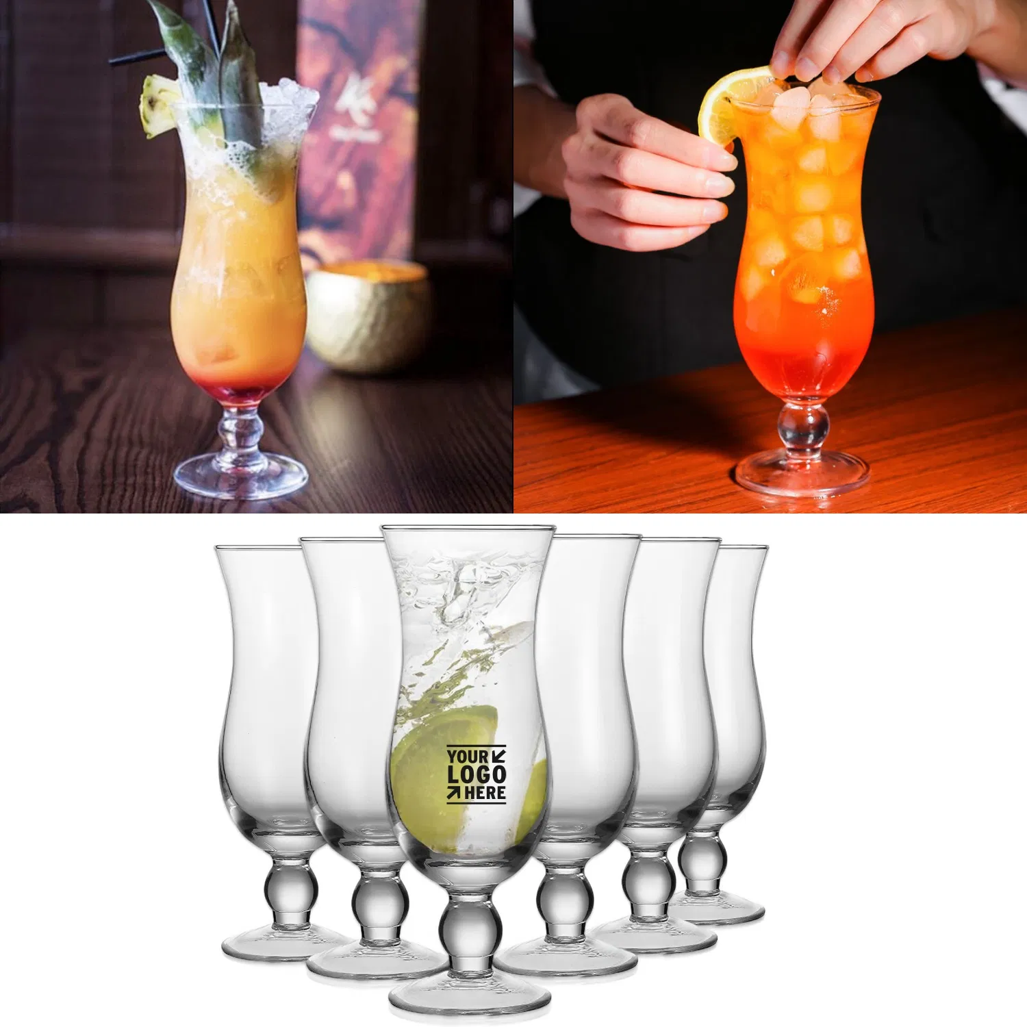 Hurricane Glass Cups for Juices, Cocktails, Full-Bodied Beer, Tropical Drinks, Water, Beverages