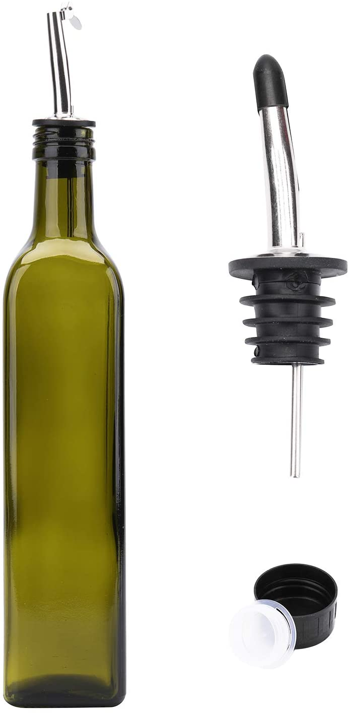 500ml Dark Green Square Olive Oil Bottle Dispenser with Stainless Steel Flip