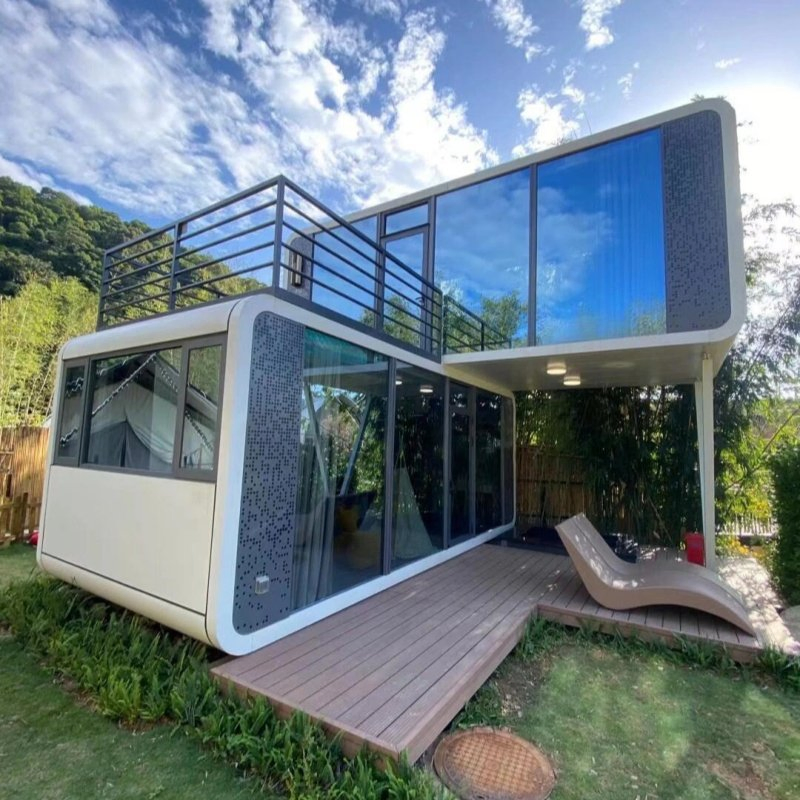 Professional Manufacture Apple Cabin 20FT 40FT Mobile House with Solar System Smart Security for Commercial Outdoor Homestay Business Cabin House with CE ISO
