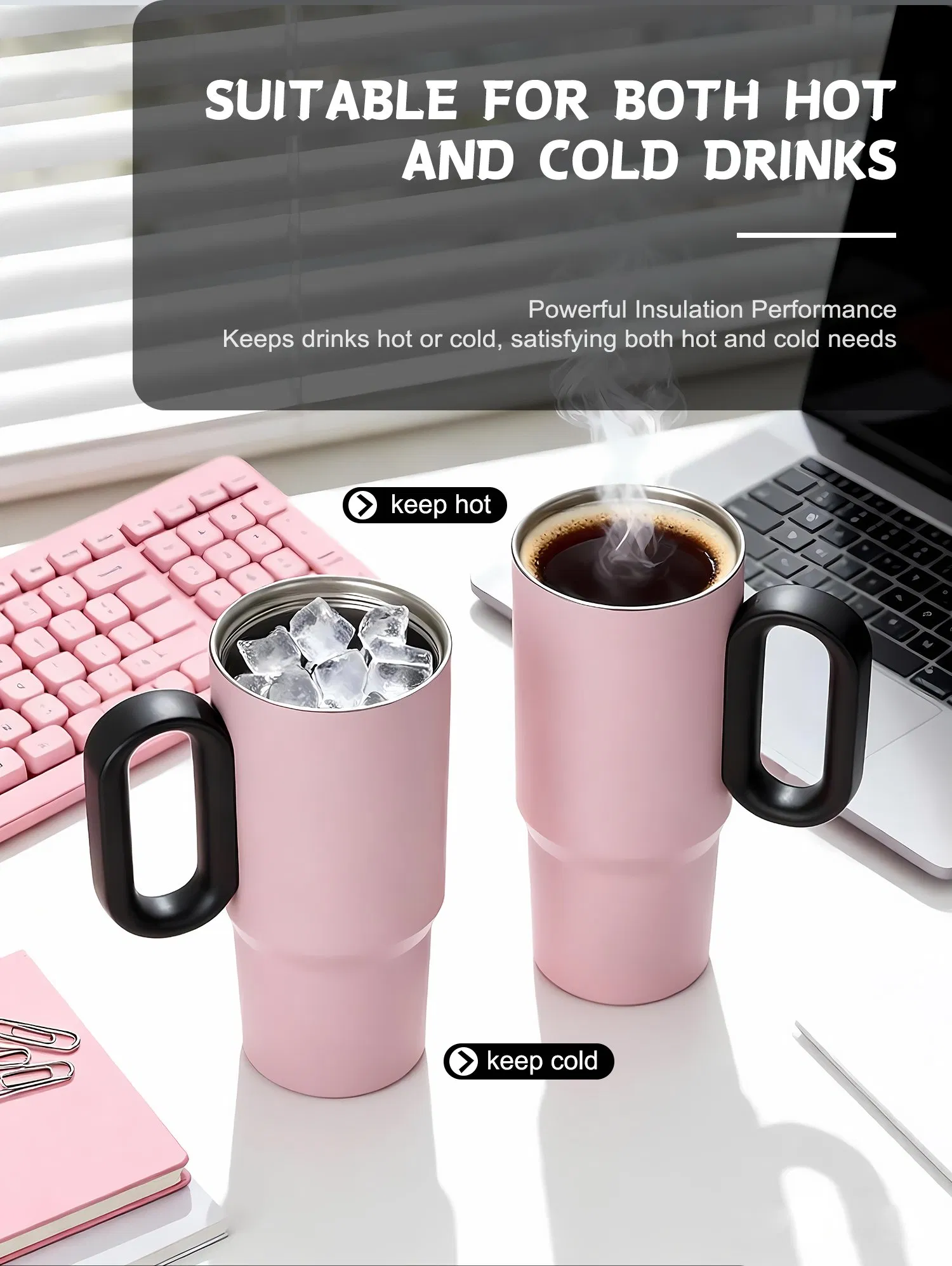 Portable Large Capacity Contemporary Stainless Steel Mug with Tea Filter Straw Handle Children's Water Cup Double Wall Thermos