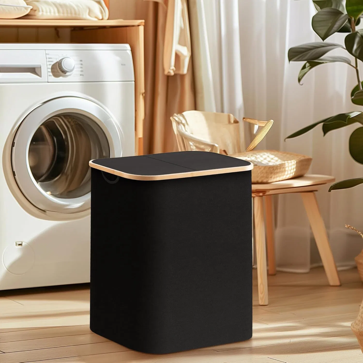 Super-Large Capacity Foldable Storage Basket, Covered Dirty Clothes Basket, Bamboo Oxford Cloth Laundry Basket