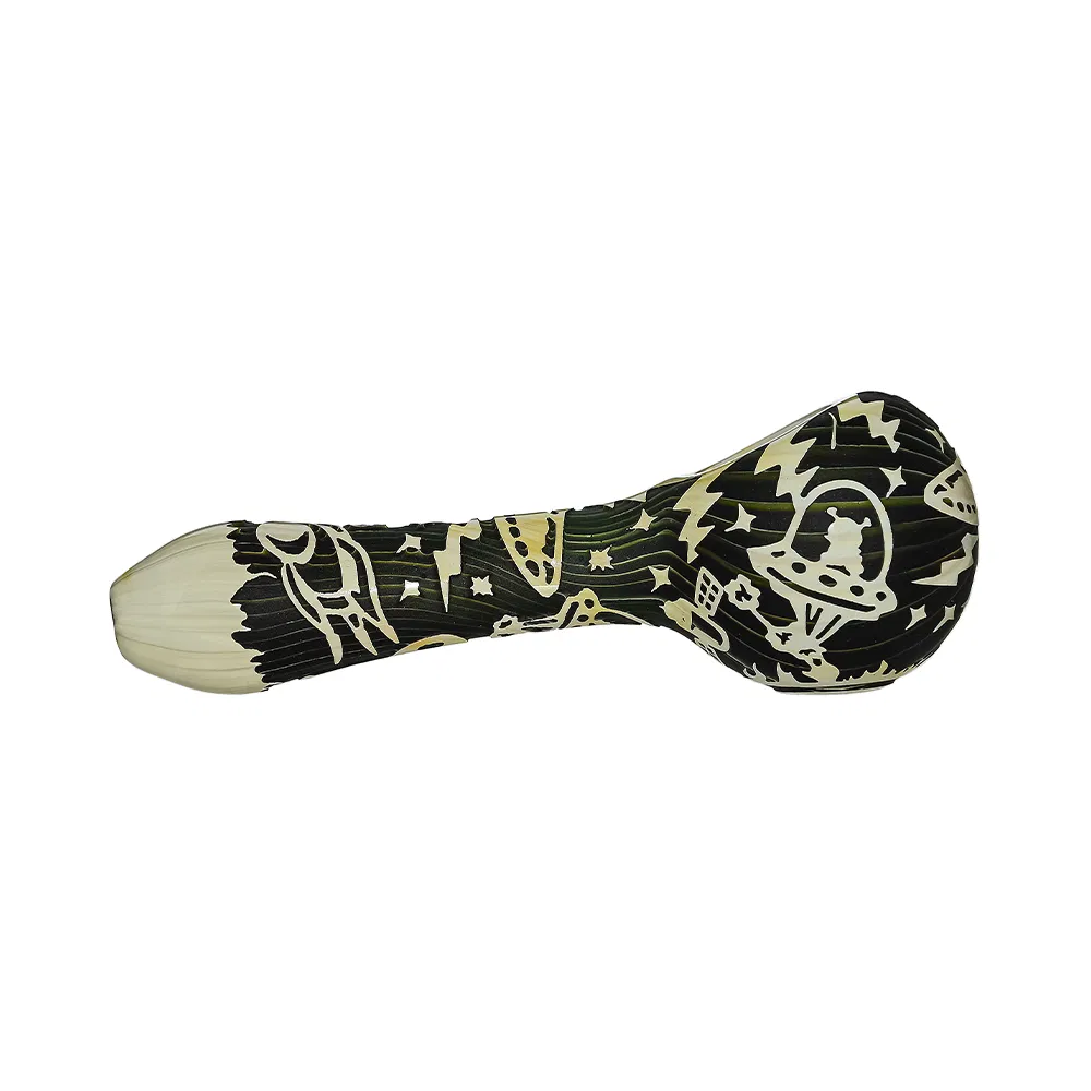 Premium Deep Sandblasted Glass Smoking Pipe Hand Pipe with Spaceship Graphic