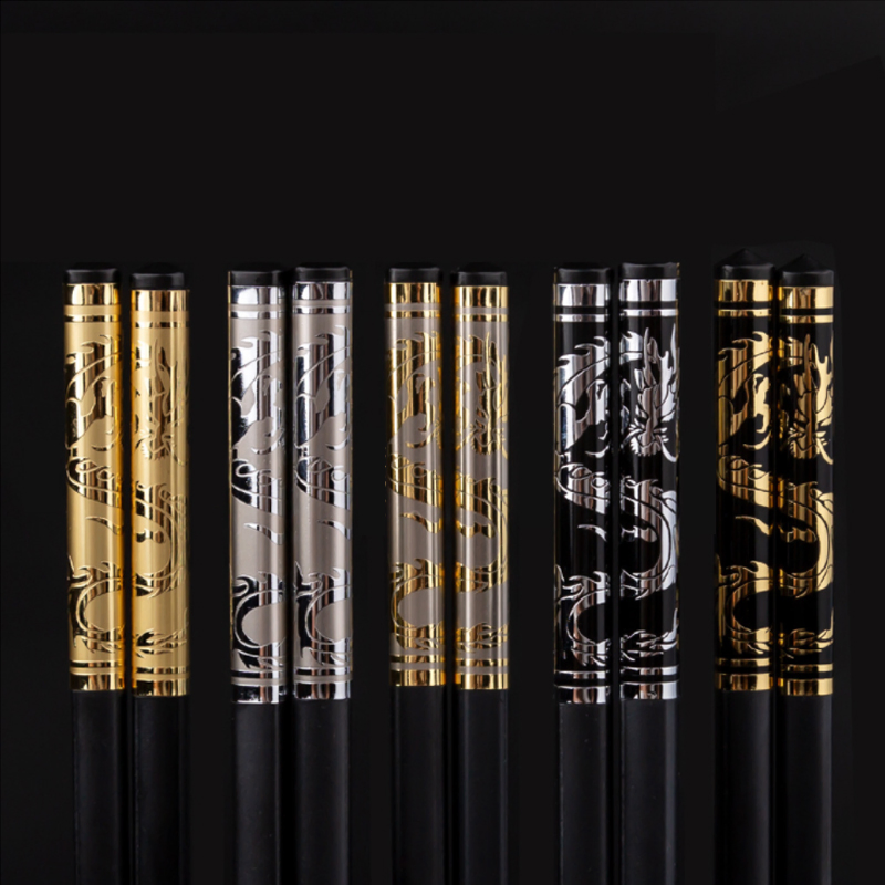 Reusable Plated Black Gold Dragon Alloy Fiberglass PPS Chopsticks