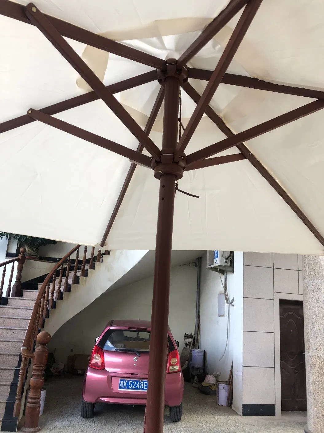 Деревянный садовый зонт-парасоль круглый 2.5м