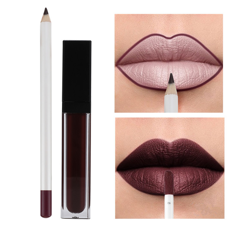 New Wholesale Private Label Matte Velvet Lipstick Lip Glaze Set Cup Waterproof Lip Liner Lip Gloss Set