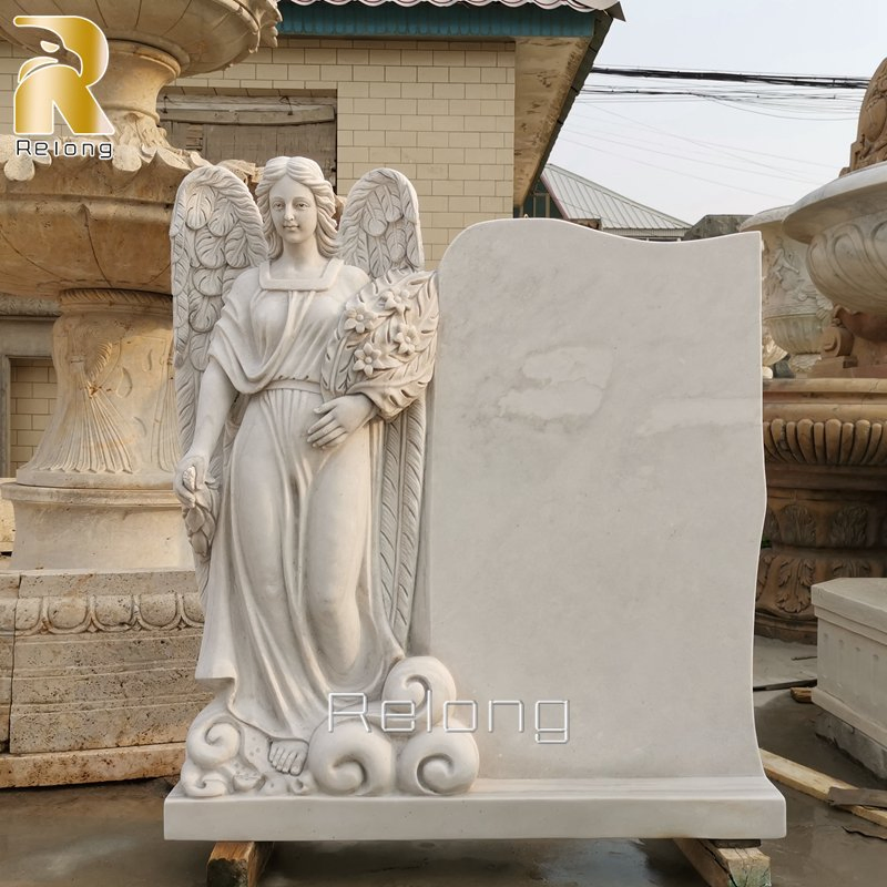 Custom White Marble Stone Angel Tombstone