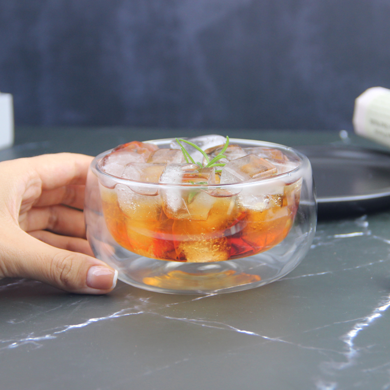 Elegant Double Wall Glass Salad Bowl for Thermal Insulation