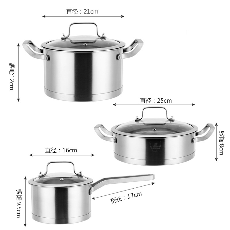 Stainless Steel 6PCS Pot Set with Glass Lid Homeuse Kitchenware Set