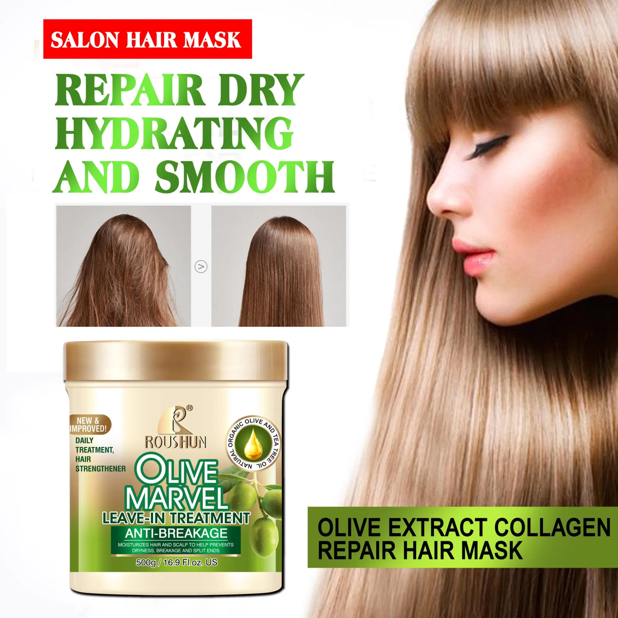 Olive Hair Treatment Hair Therapy Hair Care Smooth Private Label Roushun 500g