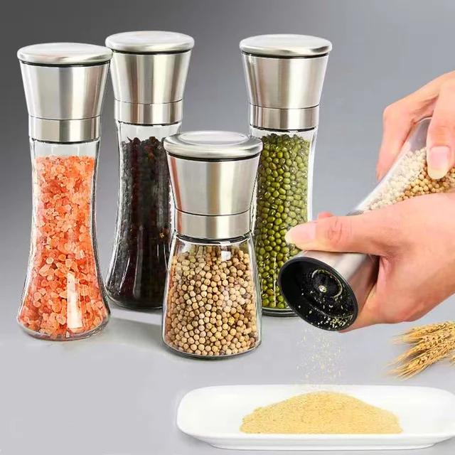 Wholesale Hot Sell Adjustable Manual Pepper Mill Glass Bottle Ceramic Core Stainless Steel Chili Salt and Pepper Grinder