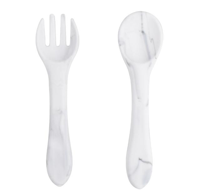 BPA Free Eco-Friendly Silicone Baby Kid Feeding Spoon and Fork Set