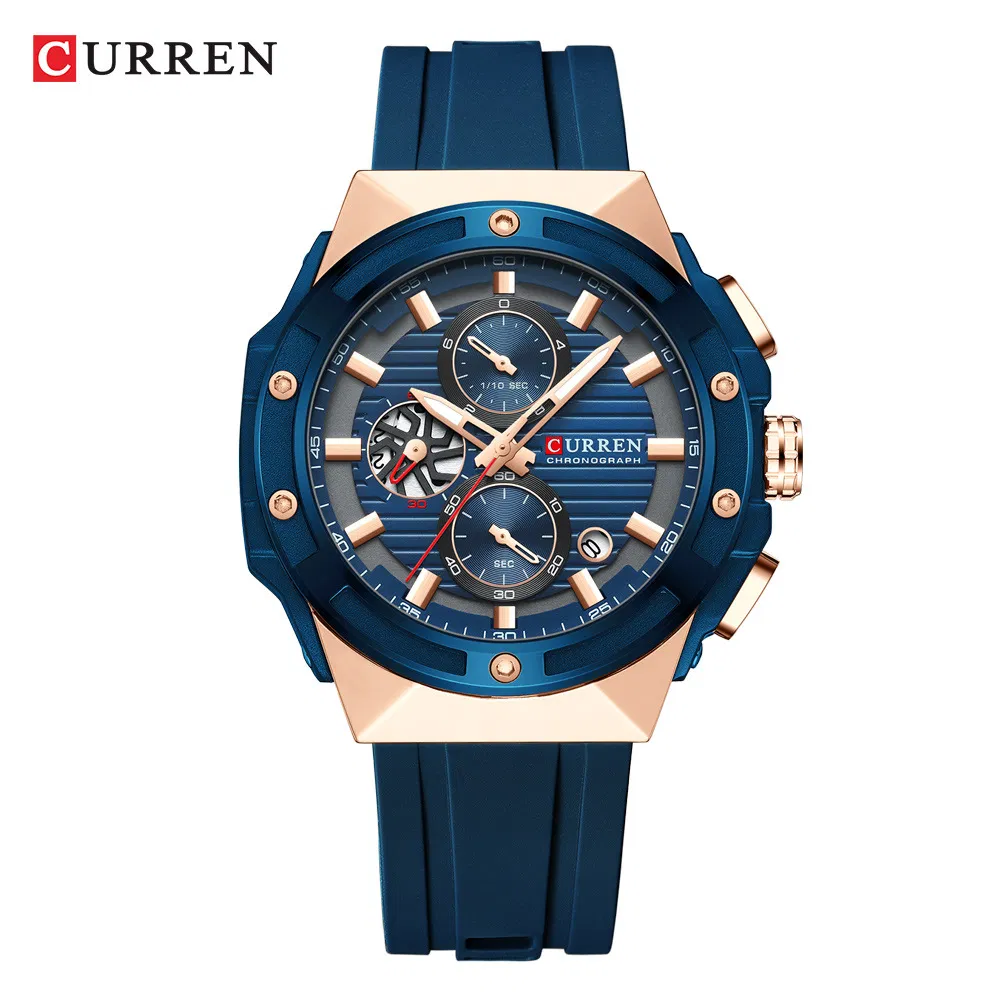 Curren 8462 Fashion Sports Men's Multi-Functional Six-Pin Calendar Waterproof Silicone Quartz Watch