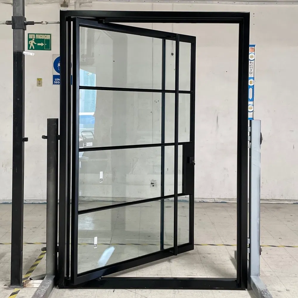 Popular Modern Style Entry Main Entrance Iron Tube Thermal Break Exterior Metal Steel Security Glass Pivot Door