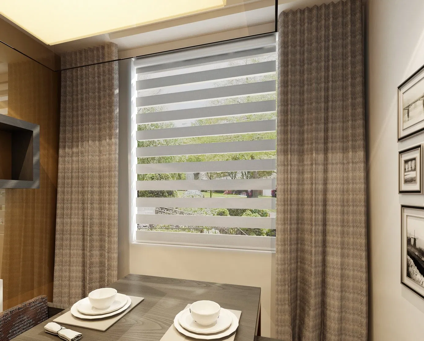 Zebra Blinds Korea Style Double Layers Blackout Manual Control Zebra Blind
