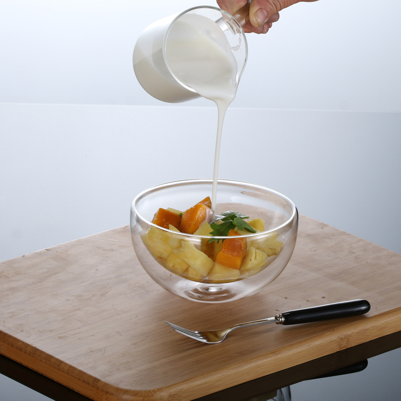 Anti-Scald Double Wall Glass Bowl for Fresh Salads