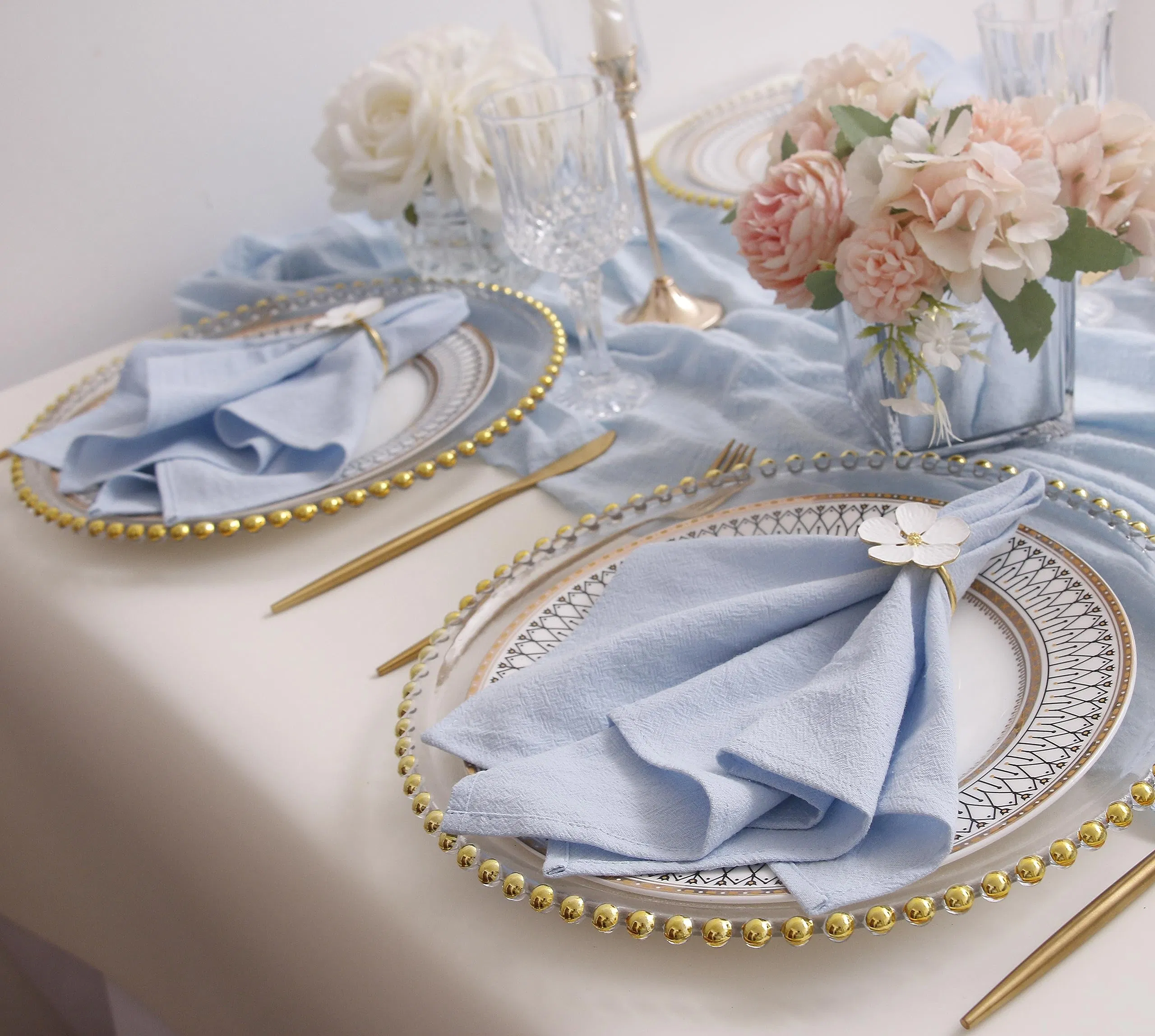 Sky Blue Color Washable Kitchen Napkins Cloth Fabric Restaurant Table Decor Custom Reusable Cotton Linen Tea Towel Linen Napkins