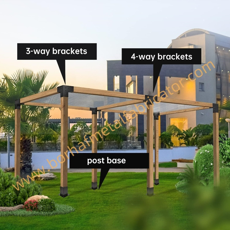 Black Wooden Connecting Pergola Brackets for Outdoor 4X4 6X6 Gazebo Frames