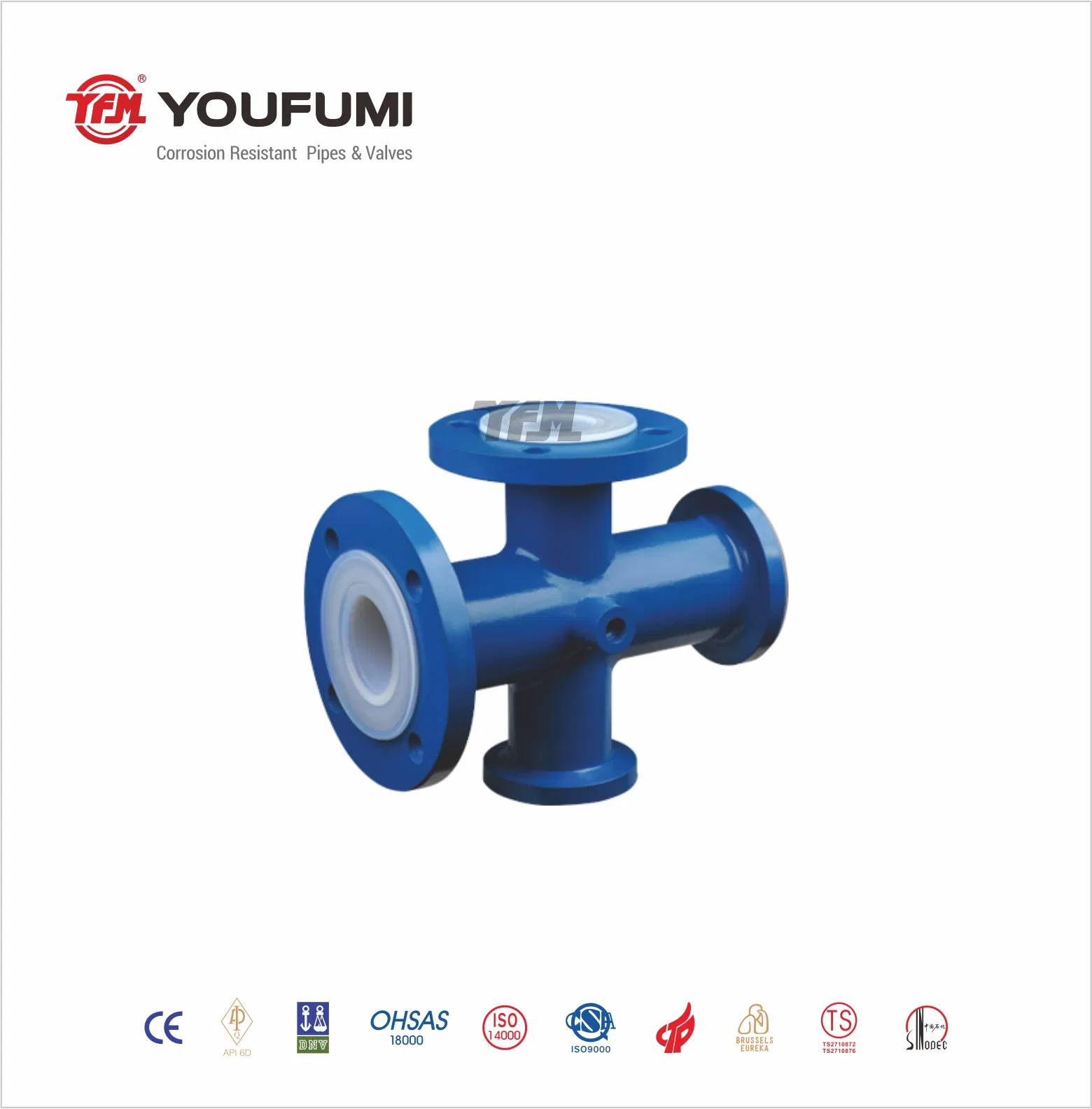 PTFE Lined Unequal Tee Chemical Pipe