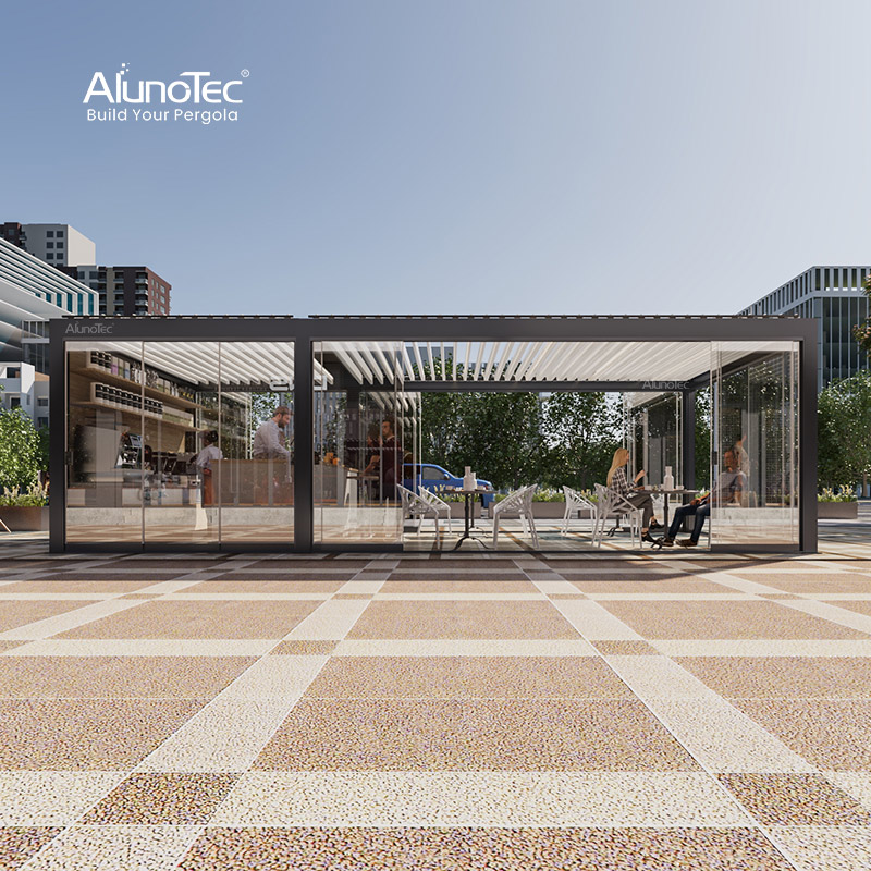Беседка алюминиевая AlunoTec моторизованная биоклиматическая жалюзи