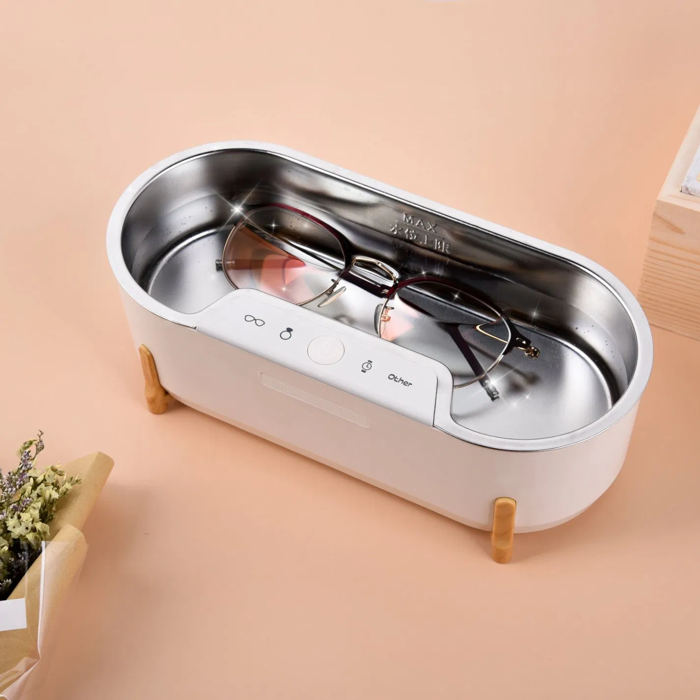 Bamboo Household Portable 500ml Makeup Tool Ultrasonic Cleaner