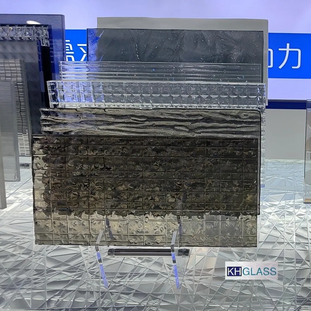 Custom Design Clear Transparent Square Lines Texture Reed Fused Cast Glass for Railing Fence