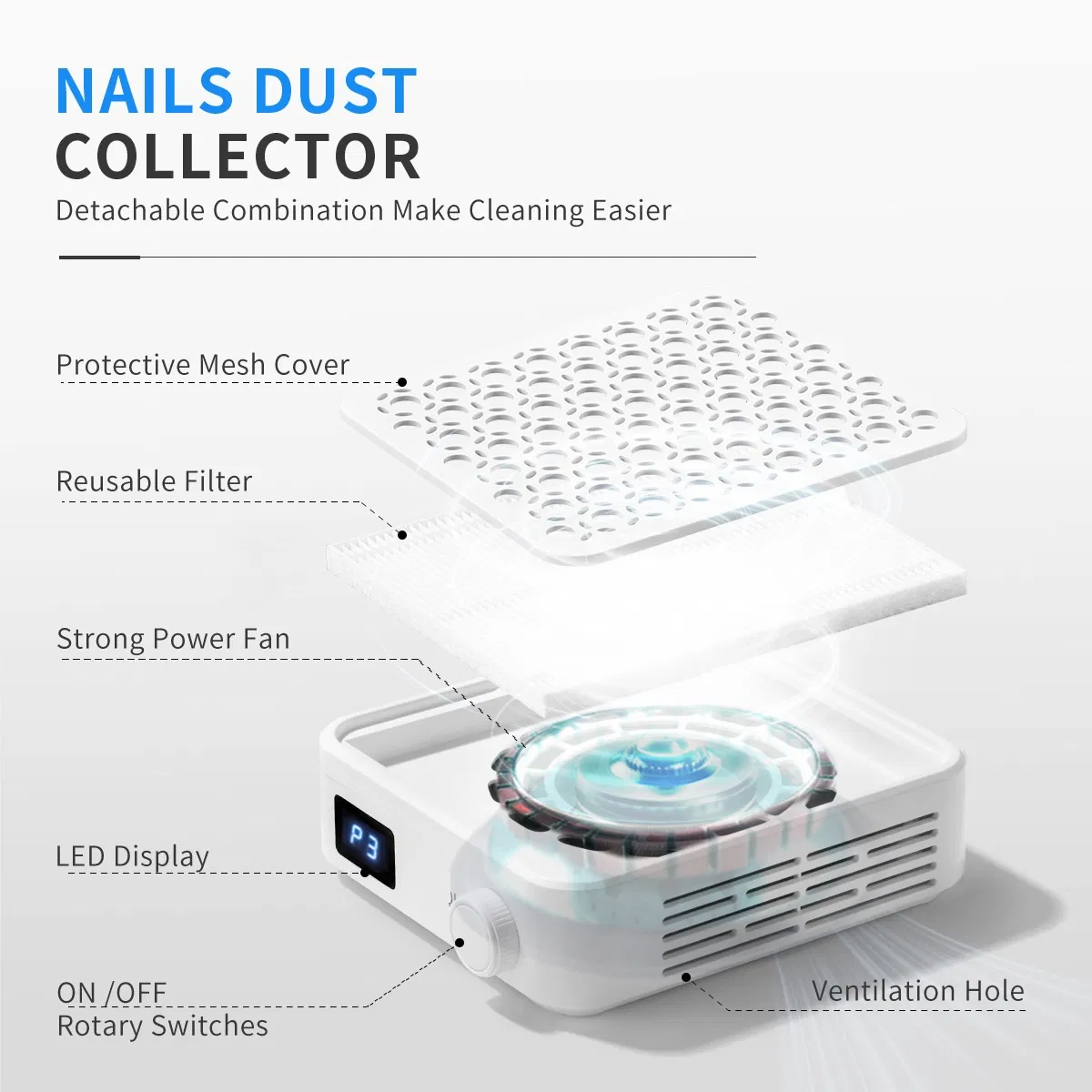 Professional New 3800rpm Electric Nail Dust Collector - Mini Powerful Suction Vacuum
