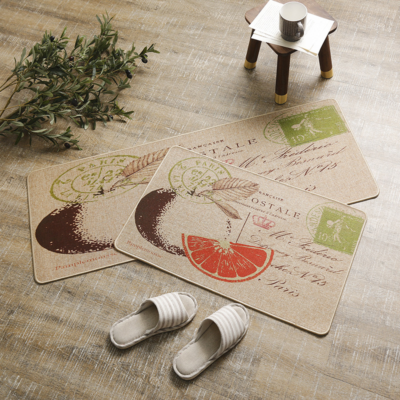 Kitchen Floor Mat Imitation Linen Soft Rubber Non-Slip Bottom Floor Mat
