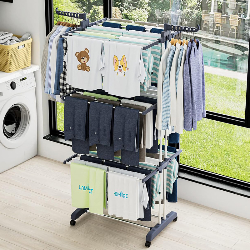 Sanipro Iron Material Collapsible Shelves Clothing Storage Drying Rack Space-Saving Clothes Dryer with 6 Foldable Wings