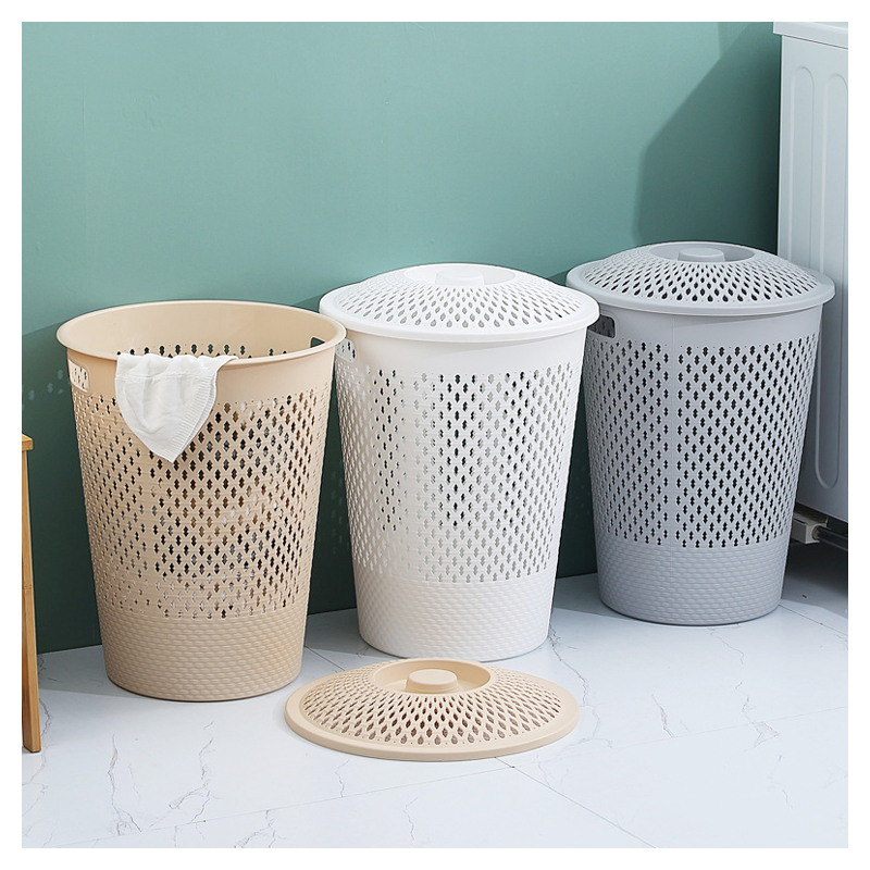 Household Plastic Hollow Out Design Laundry Toy Storage Basket with Cover