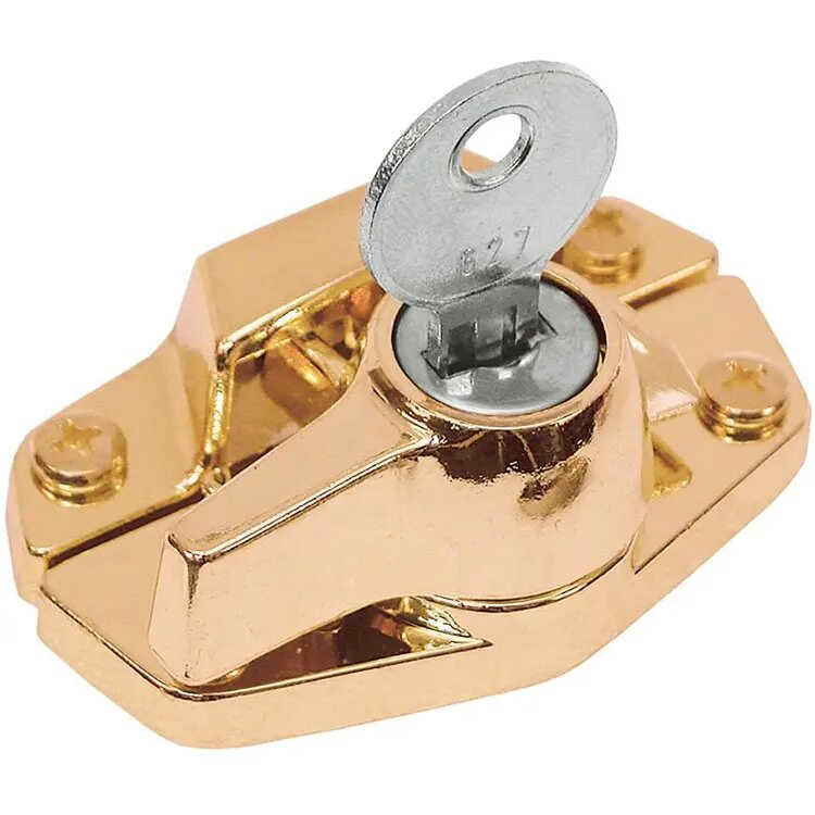 Keyed Sash Lock, 9/16 in. Projection, Diecast, Brass Plated Finish