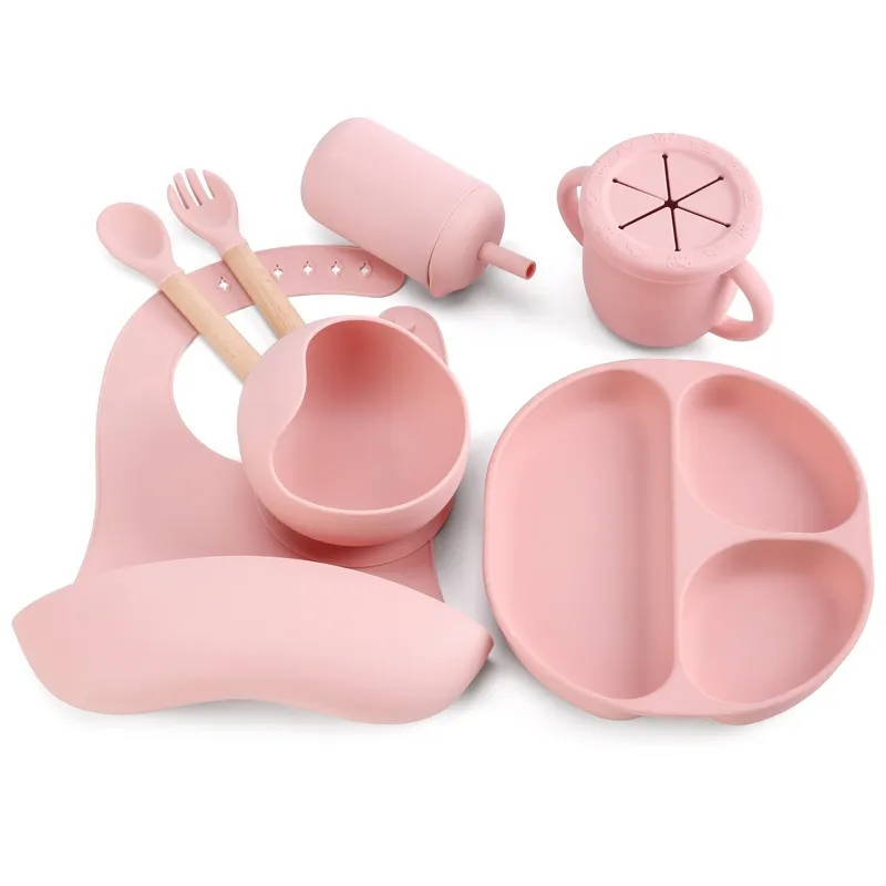 Silicone Kids Cute Bowl Plate Bib Cup Baby Feeding Products