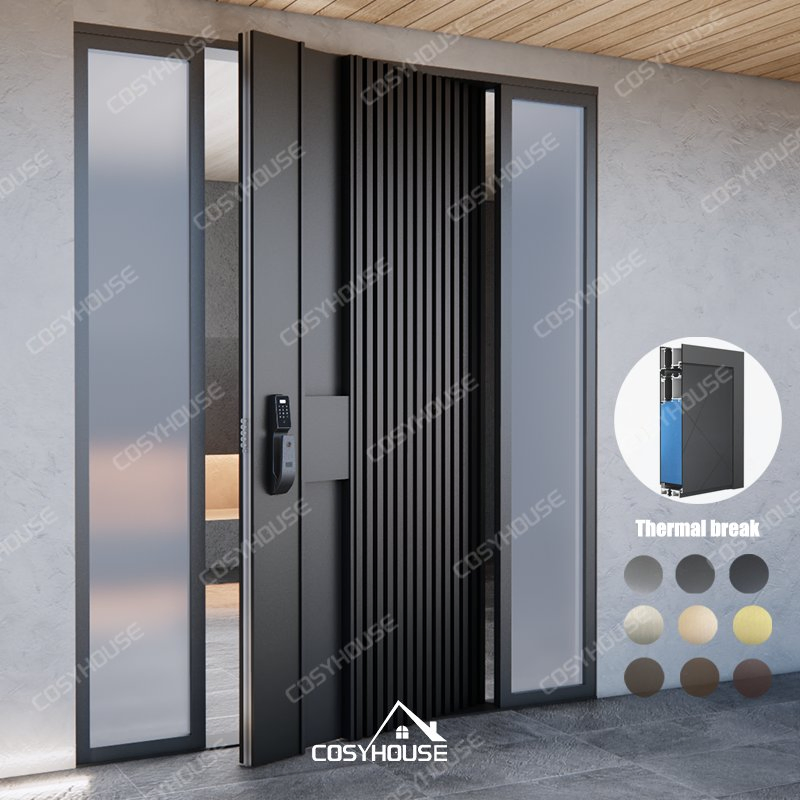 Modern Security Front Door with Glass Sidelights for Residential Buildings