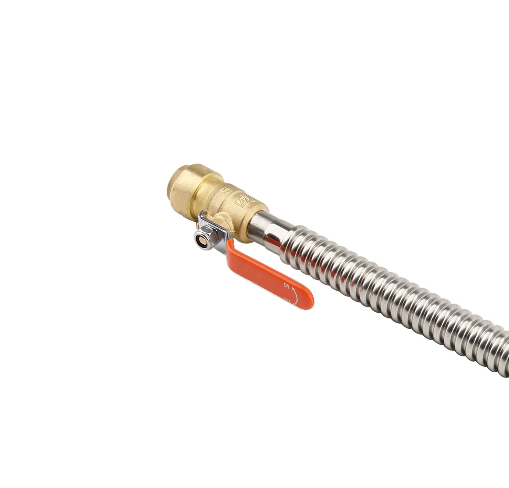 Corrugated Stainless Steel Water Heater Connector with Ball Valve, Push-Fit W/Valve X Fip