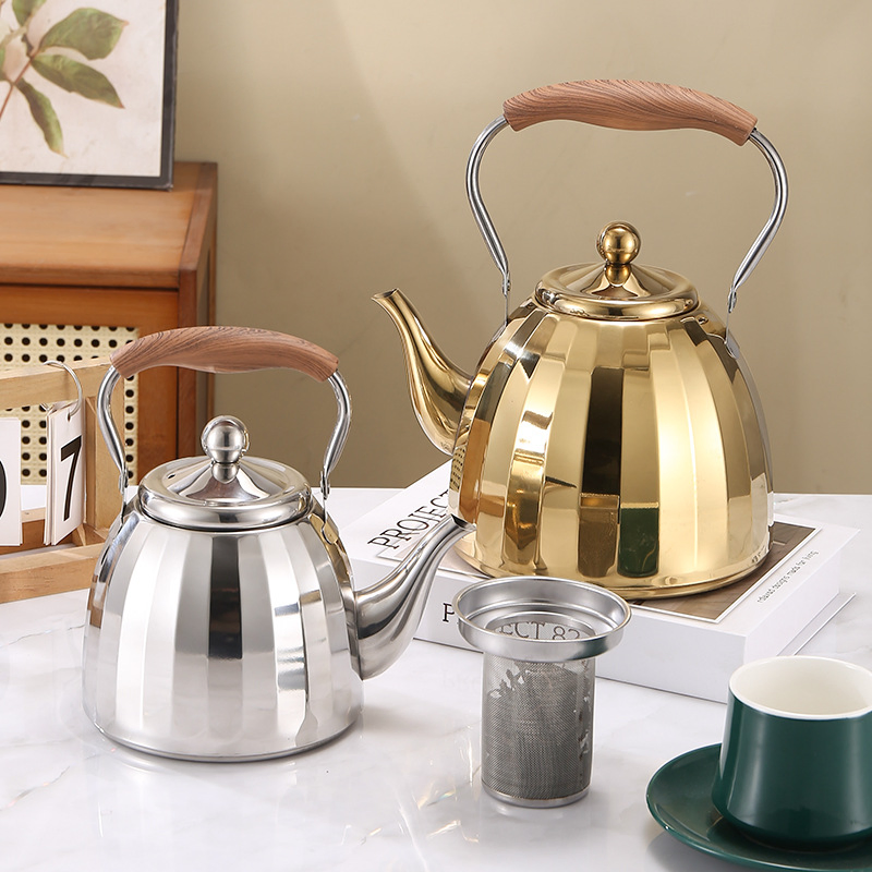 Stainless Steel Tea Kettle with Wooden Handle - Stovetop Whistling Kettle
