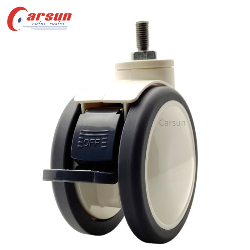 Medical Casters Manufacturer 5-Inch M12 Threaded Stem Double Brake Medical Casters Hospital Cart Bed Caster Wheels
