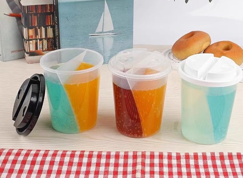 Custom 750ml PP Pet Cup Disposable Coffee Juice Smoothie Plastic Split Cups