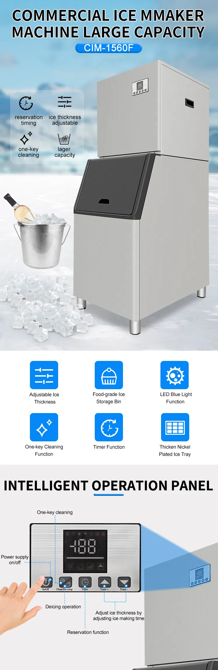 High-Efficiency Stainless Steel Commercial Ice Cube Maker Machine