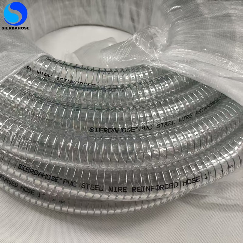 Non-Toxic Food Grade Transparent PVC Spring Hose PVC Steel Wire Reinforced Hose for Convey Oil Water Powder and Chemical Acid Industry